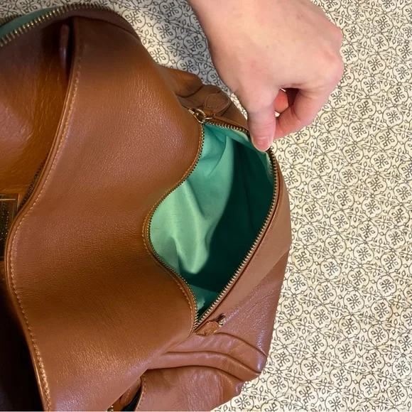 Lily Jade Brown Leather Backpack diaper bag with Teal Lining and accessories - Picture 2 of 14